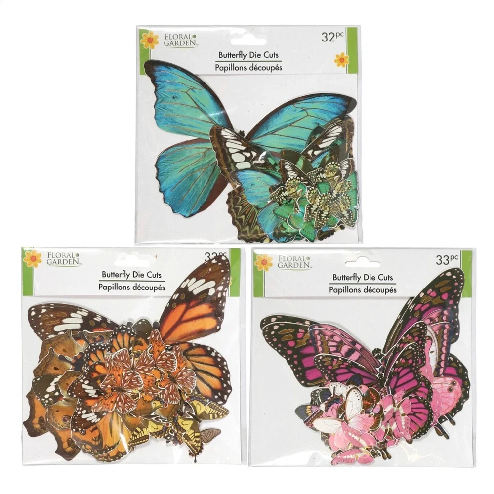Floral Garden Butterfly Die Cuts w/Foil Accents, 99 pcs (3 Colors - 33 pcs ea)
